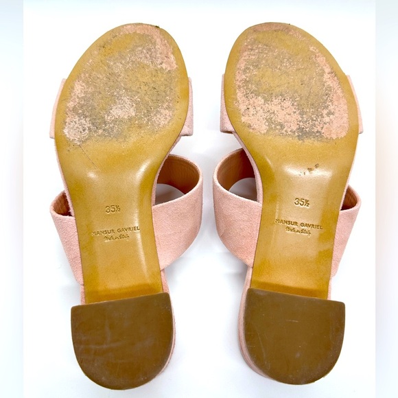 Mansur Gavriel Apricot Suede Double Strap Block Heel Slides - Picture 6 of 8